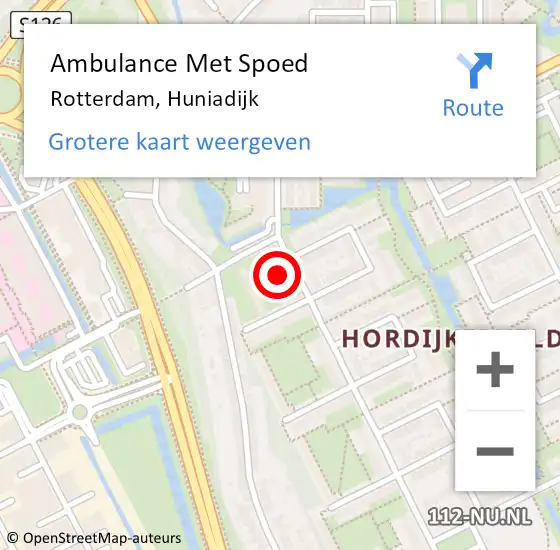 Locatie op kaart van de 112 melding: Ambulance Met Spoed Naar Rotterdam, Huniadijk op 7 maart 2024 12:47