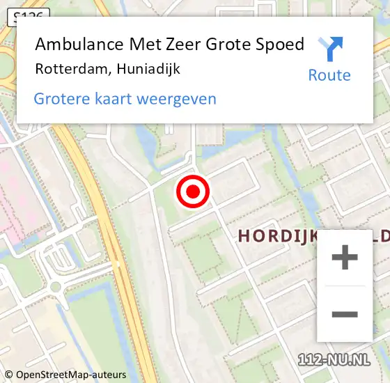 Locatie op kaart van de 112 melding: Ambulance Met Zeer Grote Spoed Naar Rotterdam, Huniadijk op 7 maart 2024 12:48