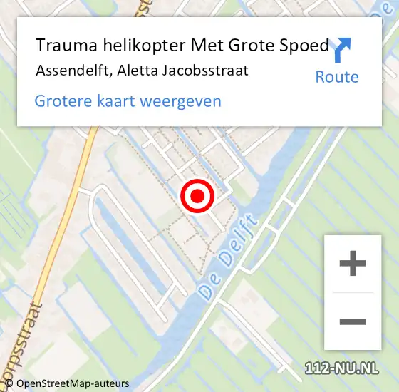 Locatie op kaart van de 112 melding: Trauma helikopter Met Grote Spoed Naar Assendelft, Aletta Jacobsstraat op 7 maart 2024 13:48