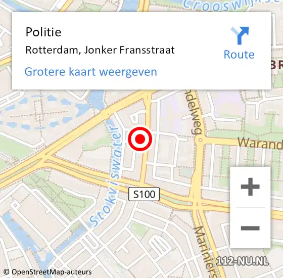Locatie op kaart van de 112 melding: Politie Rotterdam, Jonker Fransstraat op 7 maart 2024 13:59