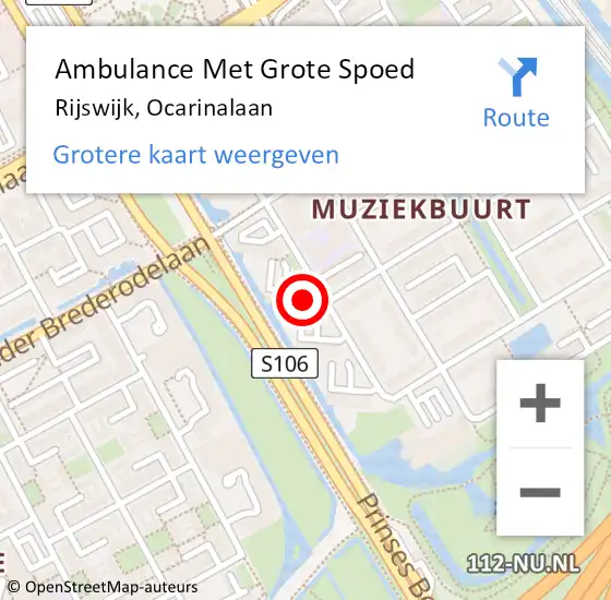 Locatie op kaart van de 112 melding: Ambulance Met Grote Spoed Naar Rijswijk, Ocarinalaan op 7 maart 2024 14:27