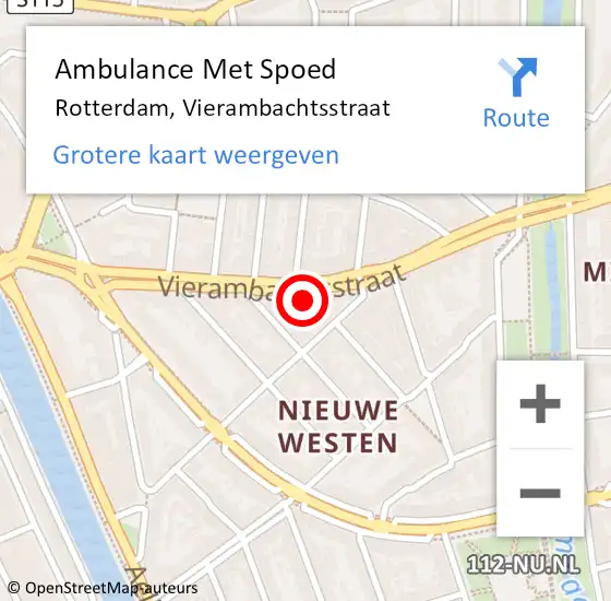 Locatie op kaart van de 112 melding: Ambulance Met Spoed Naar Rotterdam, Vierambachtsstraat op 7 maart 2024 14:31