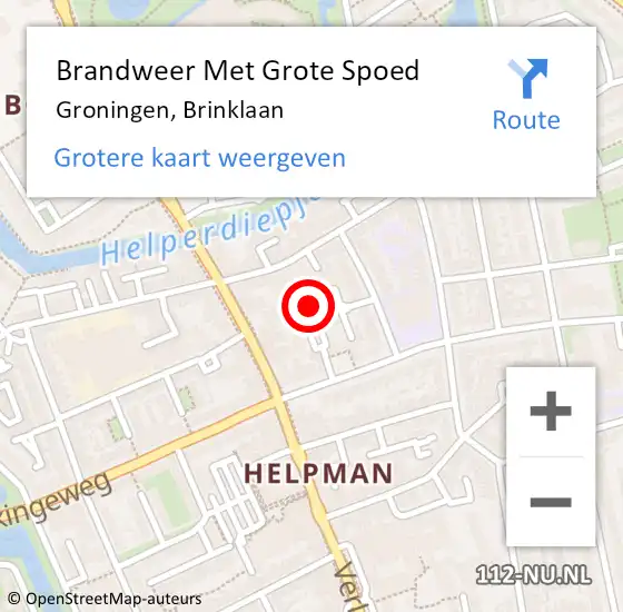 Locatie op kaart van de 112 melding: Brandweer Met Grote Spoed Naar Groningen, Brinklaan op 7 maart 2024 14:35