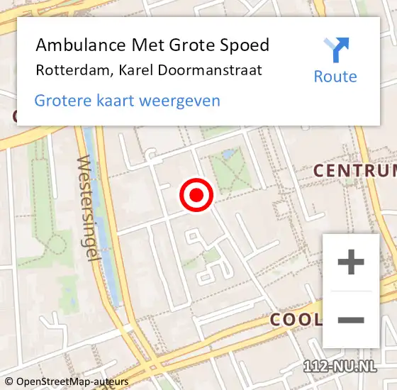 Locatie op kaart van de 112 melding: Ambulance Met Grote Spoed Naar Rotterdam, Karel Doormanstraat op 7 maart 2024 15:23