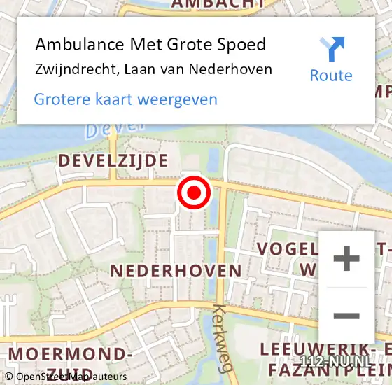 Locatie op kaart van de 112 melding: Ambulance Met Grote Spoed Naar Zwijndrecht, Laan van Nederhoven op 7 maart 2024 15:31