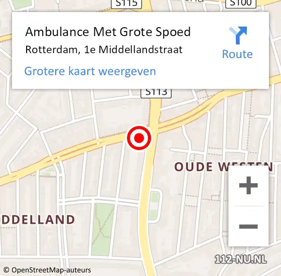 Locatie op kaart van de 112 melding: Ambulance Met Grote Spoed Naar Rotterdam, 1e Middellandstraat op 7 maart 2024 16:11