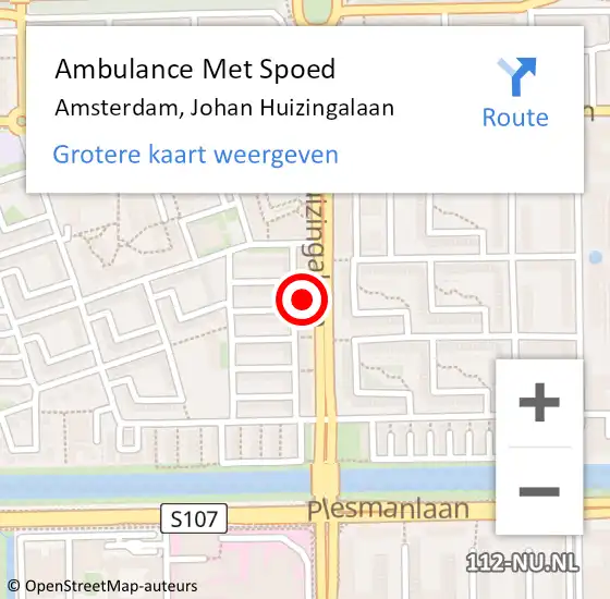Locatie op kaart van de 112 melding: Ambulance Met Spoed Naar Amsterdam, Johan Huizingalaan op 7 maart 2024 16:17