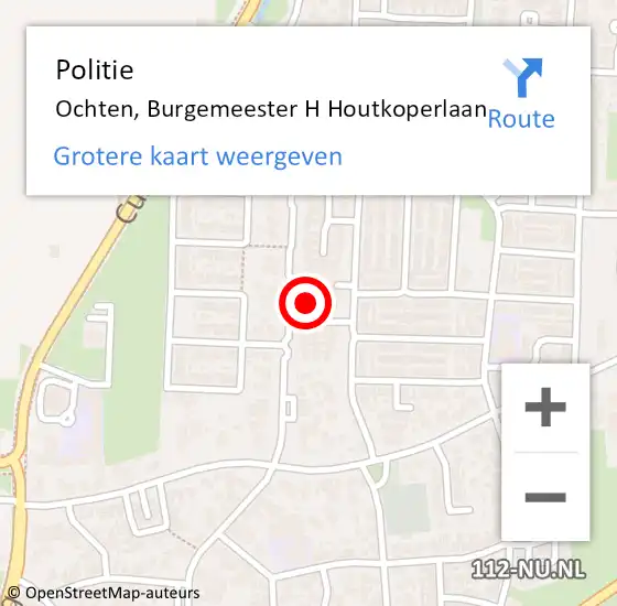 Locatie op kaart van de 112 melding: Politie Ochten, Burgemeester H Houtkoperlaan op 7 maart 2024 16:34