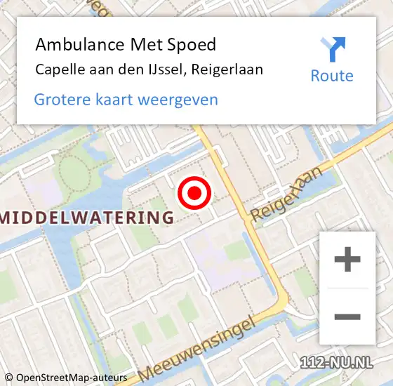 Locatie op kaart van de 112 melding: Ambulance Met Spoed Naar Capelle aan den IJssel, Reigerlaan op 7 maart 2024 16:58