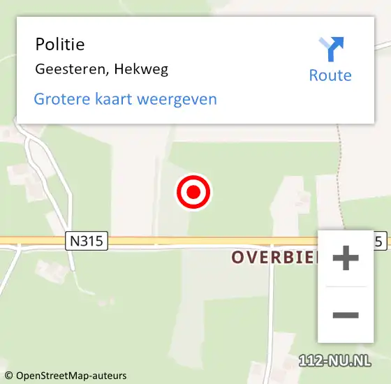 Locatie op kaart van de 112 melding: Politie Geesteren, Hekweg op 7 maart 2024 17:50