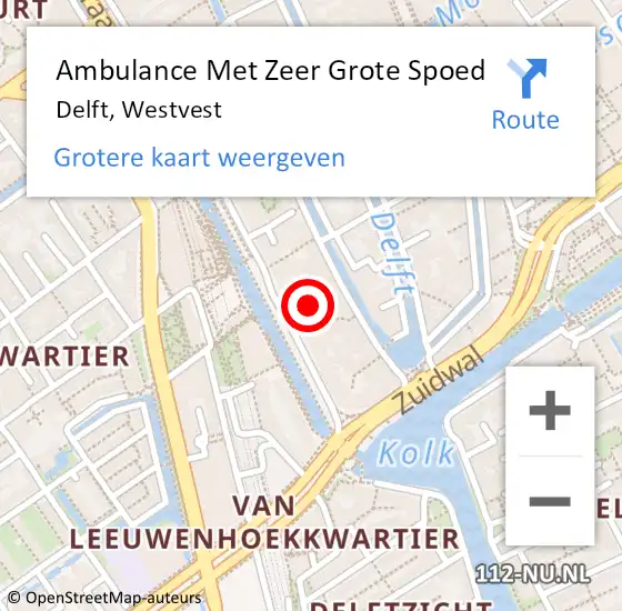 Locatie op kaart van de 112 melding: Ambulance Met Zeer Grote Spoed Naar Delft, Westvest op 7 maart 2024 19:18