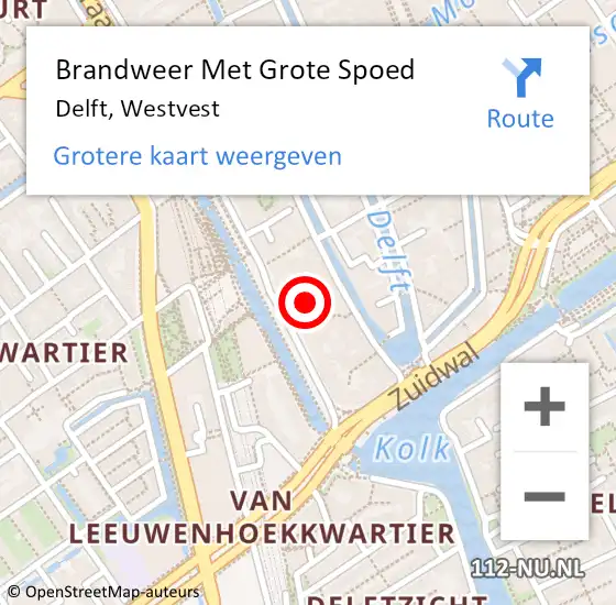 Locatie op kaart van de 112 melding: Brandweer Met Grote Spoed Naar Delft, Westvest op 7 maart 2024 19:30