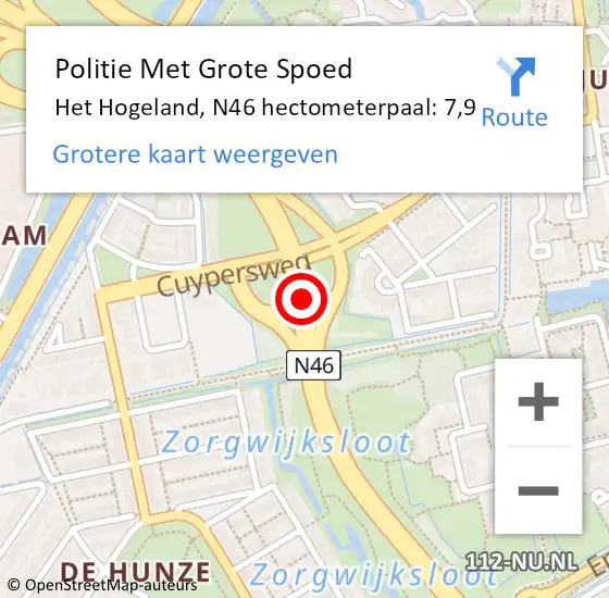 Locatie op kaart van de 112 melding: Politie Met Grote Spoed Naar Het Hogeland, N46 hectometerpaal: 7,9 op 7 maart 2024 19:32