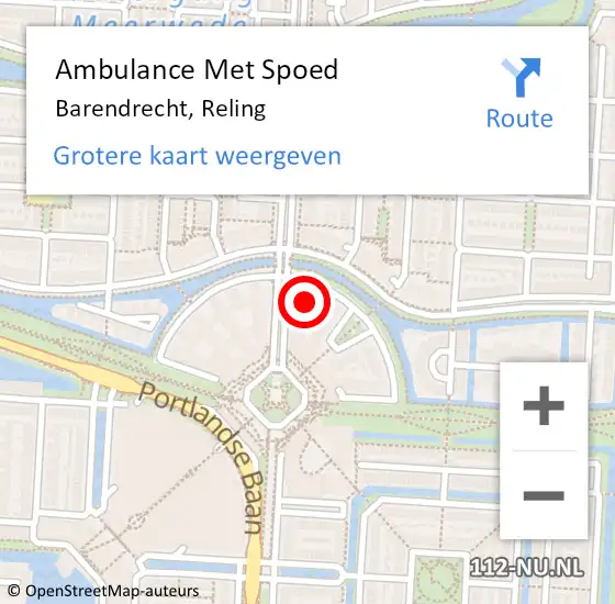 Locatie op kaart van de 112 melding: Ambulance Met Spoed Naar Barendrecht, Reling op 7 maart 2024 19:45