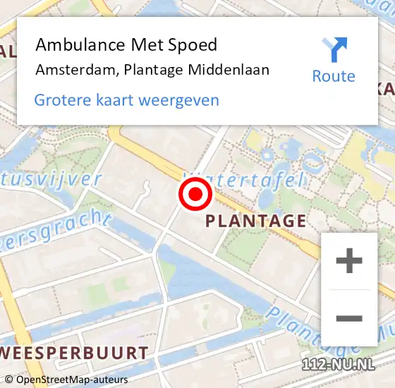 Locatie op kaart van de 112 melding: Ambulance Met Spoed Naar Amsterdam, Plantage Middenlaan op 7 maart 2024 19:56