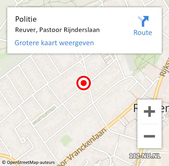 Locatie op kaart van de 112 melding: Politie Reuver, Pastoor Rijnderslaan op 7 maart 2024 19:59