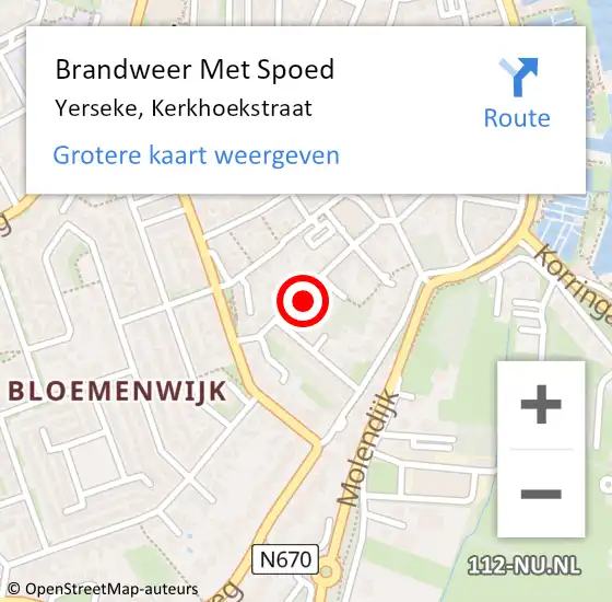 Locatie op kaart van de 112 melding: Brandweer Met Spoed Naar Yerseke, Kerkhoekstraat op 7 maart 2024 20:34