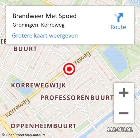 Locatie op kaart van de 112 melding: Brandweer Met Spoed Naar Groningen, Korreweg op 7 maart 2024 21:16