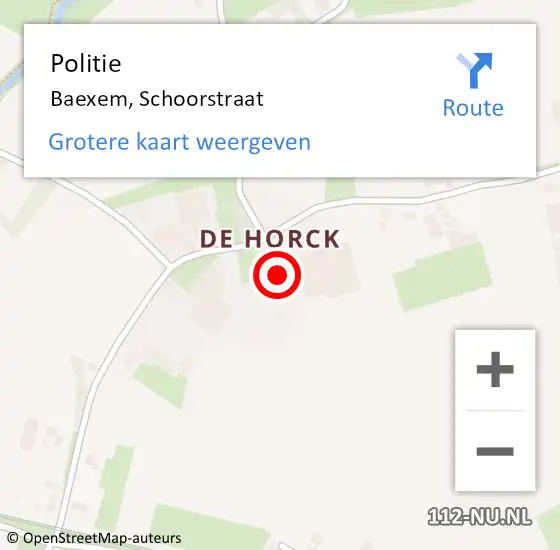 Locatie op kaart van de 112 melding: Politie Baexem, Schoorstraat op 7 maart 2024 21:56