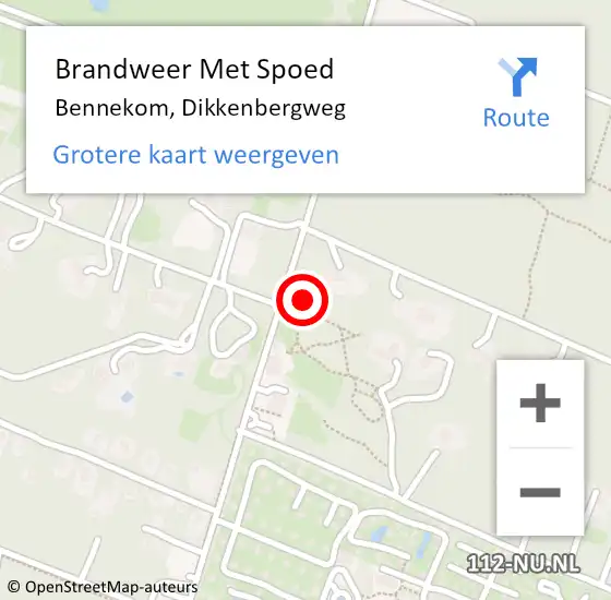Locatie op kaart van de 112 melding: Brandweer Met Spoed Naar Bennekom, Dikkenbergweg op 7 maart 2024 22:10