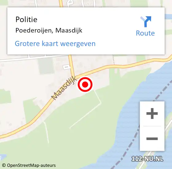 Locatie op kaart van de 112 melding: Politie Poederoijen, Maasdijk op 7 maart 2024 22:14