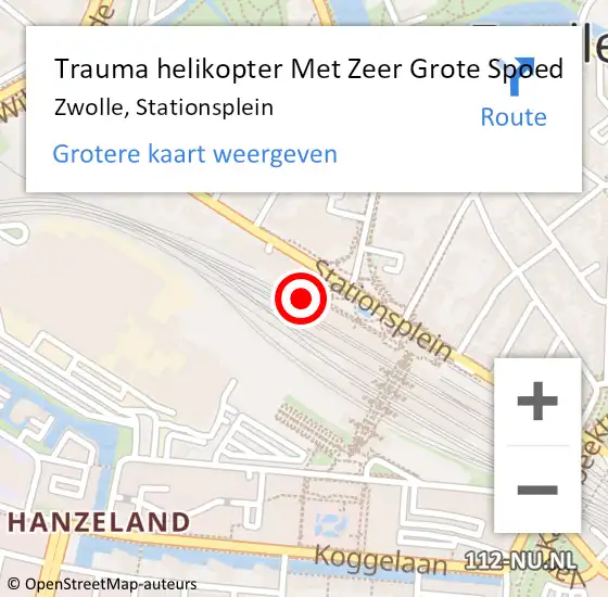 Locatie op kaart van de 112 melding: Trauma helikopter Met Zeer Grote Spoed Naar Zwolle, Stationsplein op 7 maart 2024 22:55