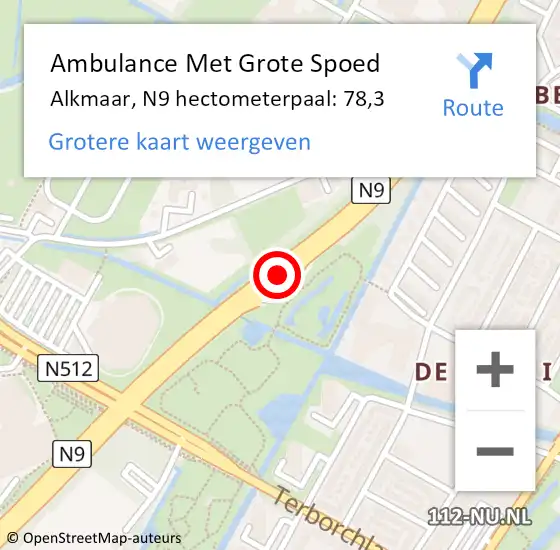 Locatie op kaart van de 112 melding: Ambulance Met Grote Spoed Naar Alkmaar, N9 hectometerpaal: 78,3 op 7 maart 2024 22:59