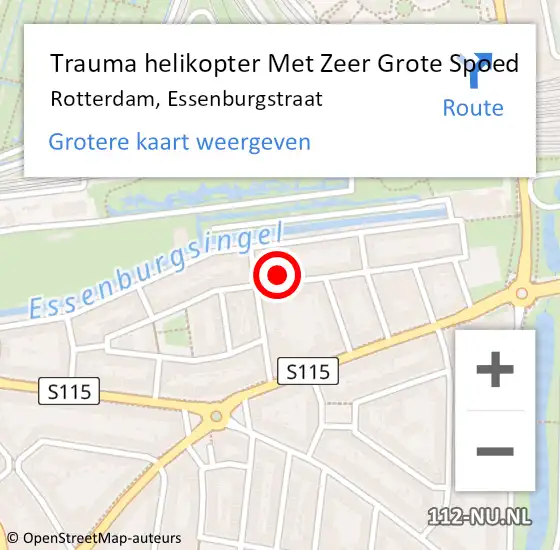 Locatie op kaart van de 112 melding: Trauma helikopter Met Zeer Grote Spoed Naar Rotterdam, Essenburgstraat op 7 maart 2024 23:35