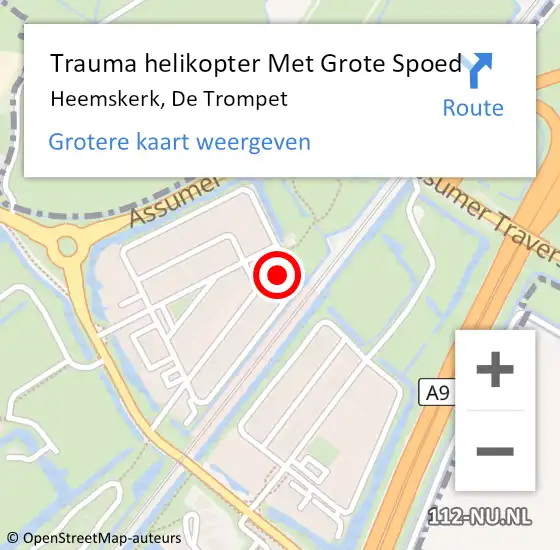Locatie op kaart van de 112 melding: Trauma helikopter Met Grote Spoed Naar Heemskerk, De Trompet op 7 maart 2024 23:49