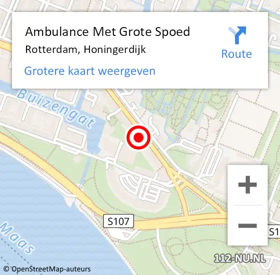 Locatie op kaart van de 112 melding: Ambulance Met Grote Spoed Naar Rotterdam, Honingerdijk op 8 maart 2024 00:10
