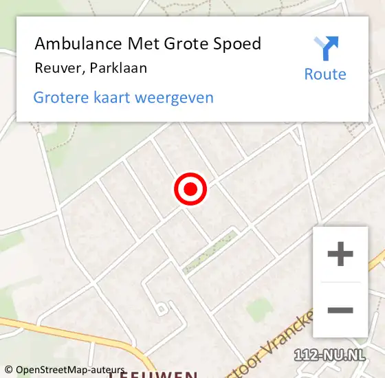 Locatie op kaart van de 112 melding: Ambulance Met Grote Spoed Naar Reuver, Parklaan op 8 maart 2024 02:40