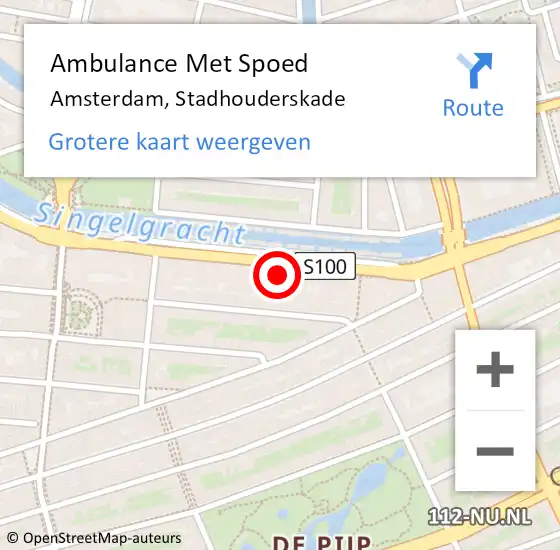 Locatie op kaart van de 112 melding: Ambulance Met Spoed Naar Amsterdam, Stadhouderskade op 8 maart 2024 06:34