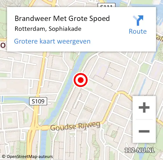 Locatie op kaart van de 112 melding: Brandweer Met Grote Spoed Naar Rotterdam, Sophiakade op 8 maart 2024 06:35