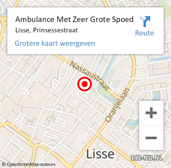 Locatie op kaart van de 112 melding: Ambulance Met Zeer Grote Spoed Naar Lisse, Prinsessestraat op 8 maart 2024 06:52