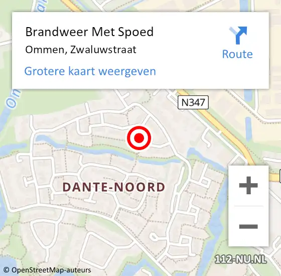 Locatie op kaart van de 112 melding: Brandweer Met Spoed Naar Ommen, Zwaluwstraat op 8 maart 2024 07:28