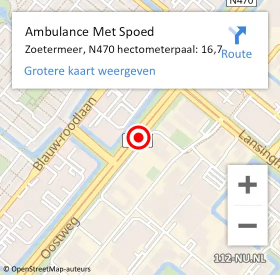 Locatie op kaart van de 112 melding: Ambulance Met Spoed Naar Zoetermeer, N470 hectometerpaal: 16,7 op 8 maart 2024 07:58