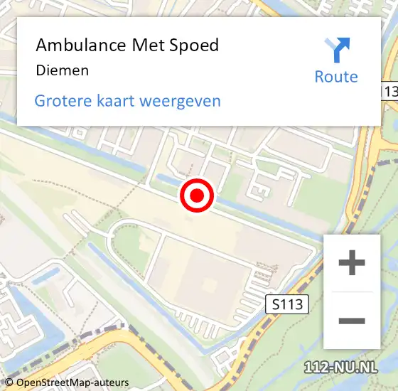 Locatie op kaart van de 112 melding: Ambulance Met Spoed Naar Diemen op 8 maart 2024 09:30
