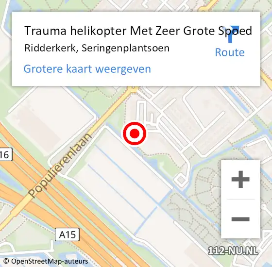 Locatie op kaart van de 112 melding: Trauma helikopter Met Zeer Grote Spoed Naar Ridderkerk, Seringenplantsoen op 8 maart 2024 09:35