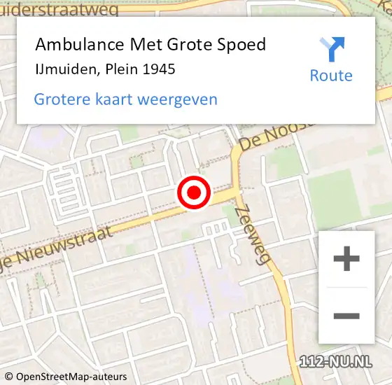 Locatie op kaart van de 112 melding: Ambulance Met Grote Spoed Naar IJmuiden, Plein 1945 op 8 maart 2024 10:11