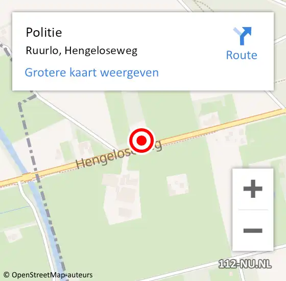 Locatie op kaart van de 112 melding: Politie Ruurlo, Hengeloseweg op 8 maart 2024 10:38