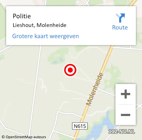 Locatie op kaart van de 112 melding: Politie Lieshout, Molenheide op 8 maart 2024 10:40