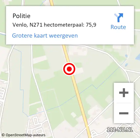 Locatie op kaart van de 112 melding: Politie Venlo, N271 hectometerpaal: 75,9 op 8 maart 2024 10:58