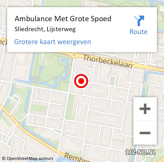 Locatie op kaart van de 112 melding: Ambulance Met Grote Spoed Naar Sliedrecht, Lijsterweg op 8 maart 2024 11:19