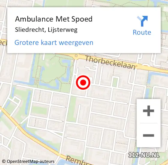 Locatie op kaart van de 112 melding: Ambulance Met Spoed Naar Sliedrecht, Lijsterweg op 8 maart 2024 12:09