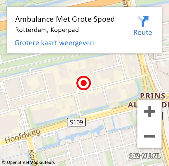 Locatie op kaart van de 112 melding: Ambulance Met Grote Spoed Naar Rotterdam, Koperstraat op 8 maart 2024 14:22