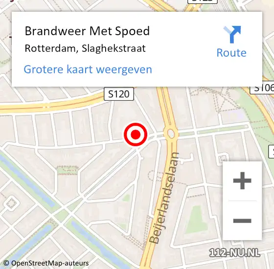 Locatie op kaart van de 112 melding: Brandweer Met Spoed Naar Rotterdam, Slaghekstraat op 8 maart 2024 15:14