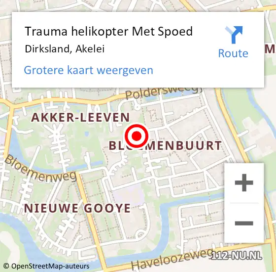 Locatie op kaart van de 112 melding: Trauma helikopter Met Spoed Naar Dirksland, Akelei op 8 maart 2024 15:26