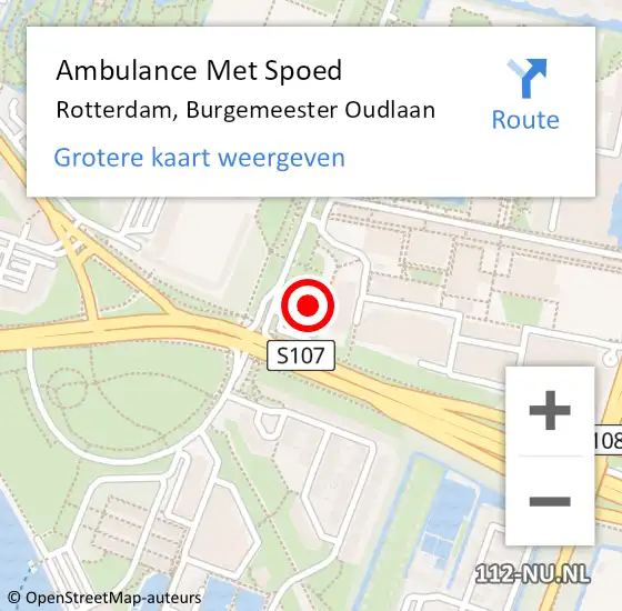 Locatie op kaart van de 112 melding: Ambulance Met Spoed Naar Rotterdam, Burgemeester Oudlaan op 8 maart 2024 15:46
