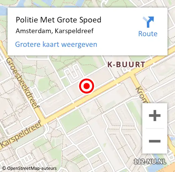 Locatie op kaart van de 112 melding: Politie Met Grote Spoed Naar Amsterdam, Karspeldreef op 8 maart 2024 16:50