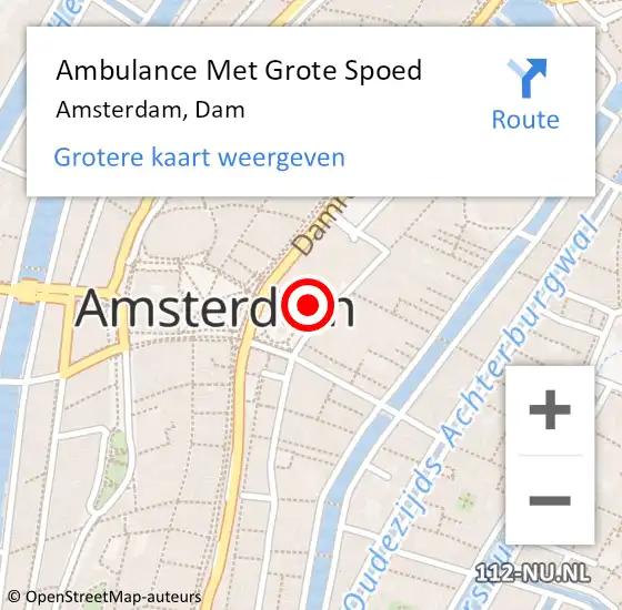 Locatie op kaart van de 112 melding: Ambulance Met Grote Spoed Naar Amsterdam, Dam op 8 maart 2024 16:55